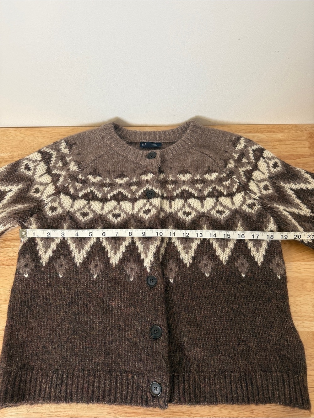 GAP Brown and Cream Fair Isle Button-Up Cardigan - Picture 5 of 15